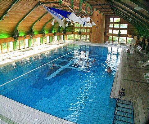 Piscină la lacul termal din Heviz în Hotelul NaturMed Carbona