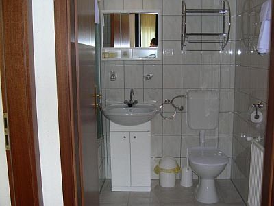 Bathroom in Hotel Pontis - rooms and apartments in Biatorbagy - cheap hotel