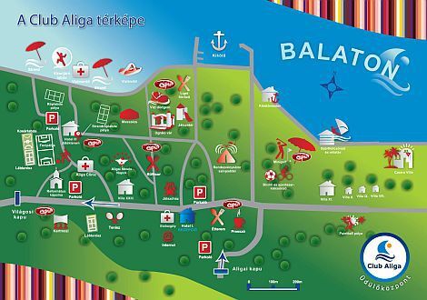 Hotel Club Aliga Balatonvilagos - plattegrond van de populaire badplaats